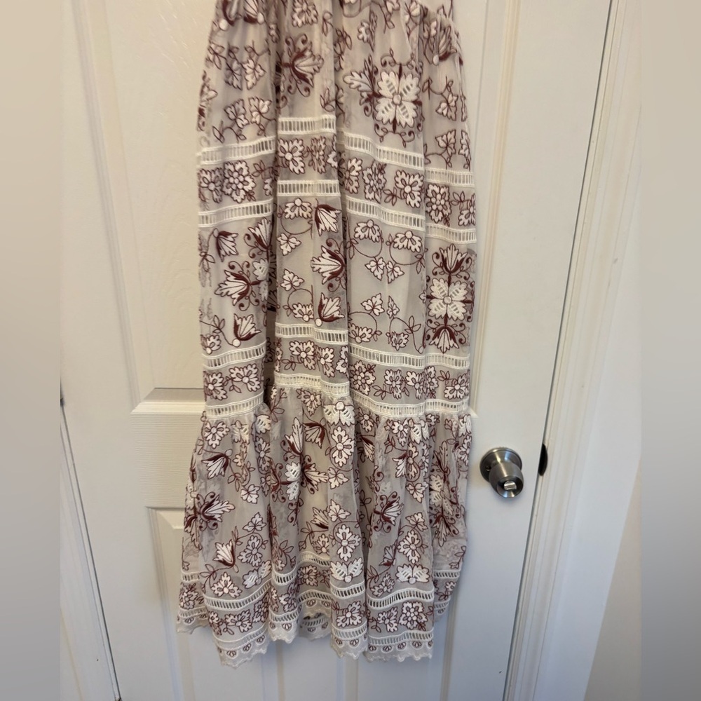 Anthropologie Embroidered Halter Midi Dress White & Burgundy Floral Size M - Picture 5 of 10